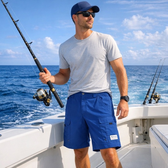 NWT Bimini Bay Outfitters Sz 38 BloodGuard™ Nylon Cargo Shorts Fishing Navy Blue